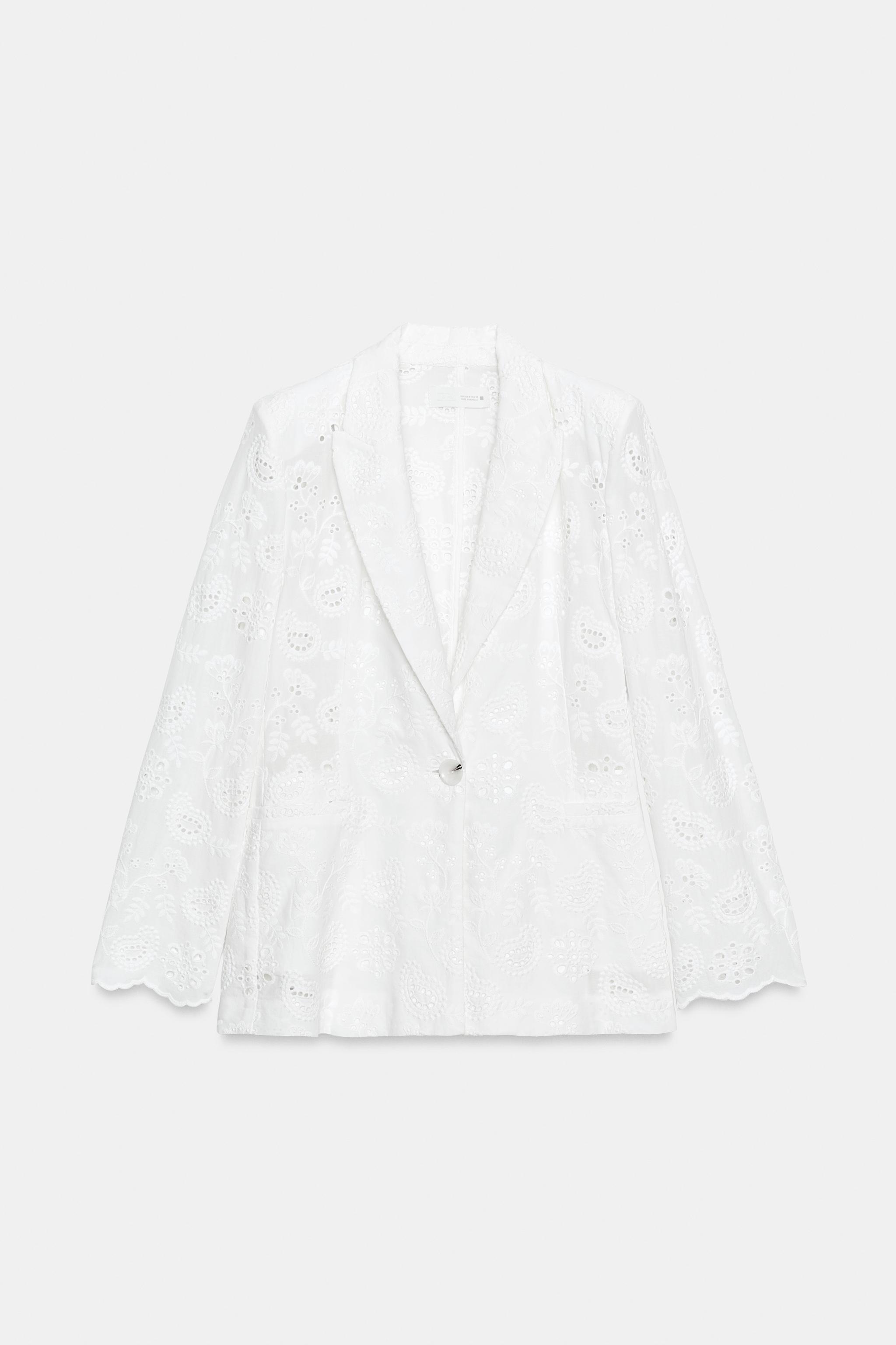 EMBROIDERED PERFORATED SHOULDER PAD TAILORED BLAZER
